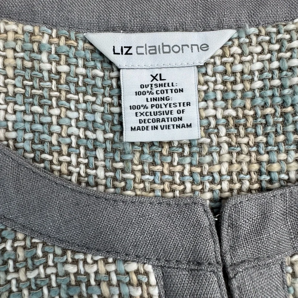 Liz Claiborne 100% Cotton Tweed Lined 3/4 Sleeve Blazer Size XL